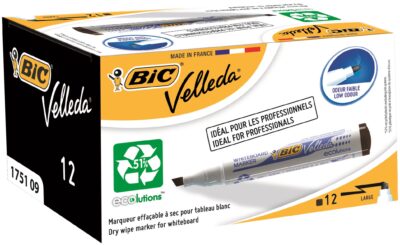 Bic Velleda 1751 Whiteboard Marker Chisel Tip 3.7-5.5mm Line Black (Pack 12) – 904946