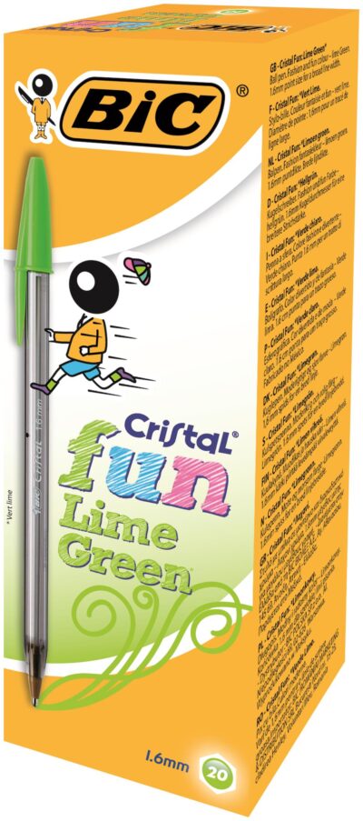 Bic Cristal Fun Ballpoint Pen 1.6mm Tip 0.42mm Line Lime Green (Pack 20) - 927885