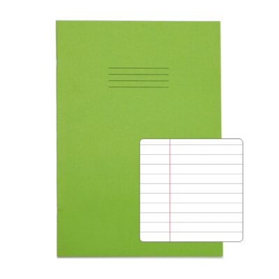 Rhino A4 Exercise Book 32 Page Feint Ruled 8mm With Margin Light Green (Pack 100) - VDU014-136-4