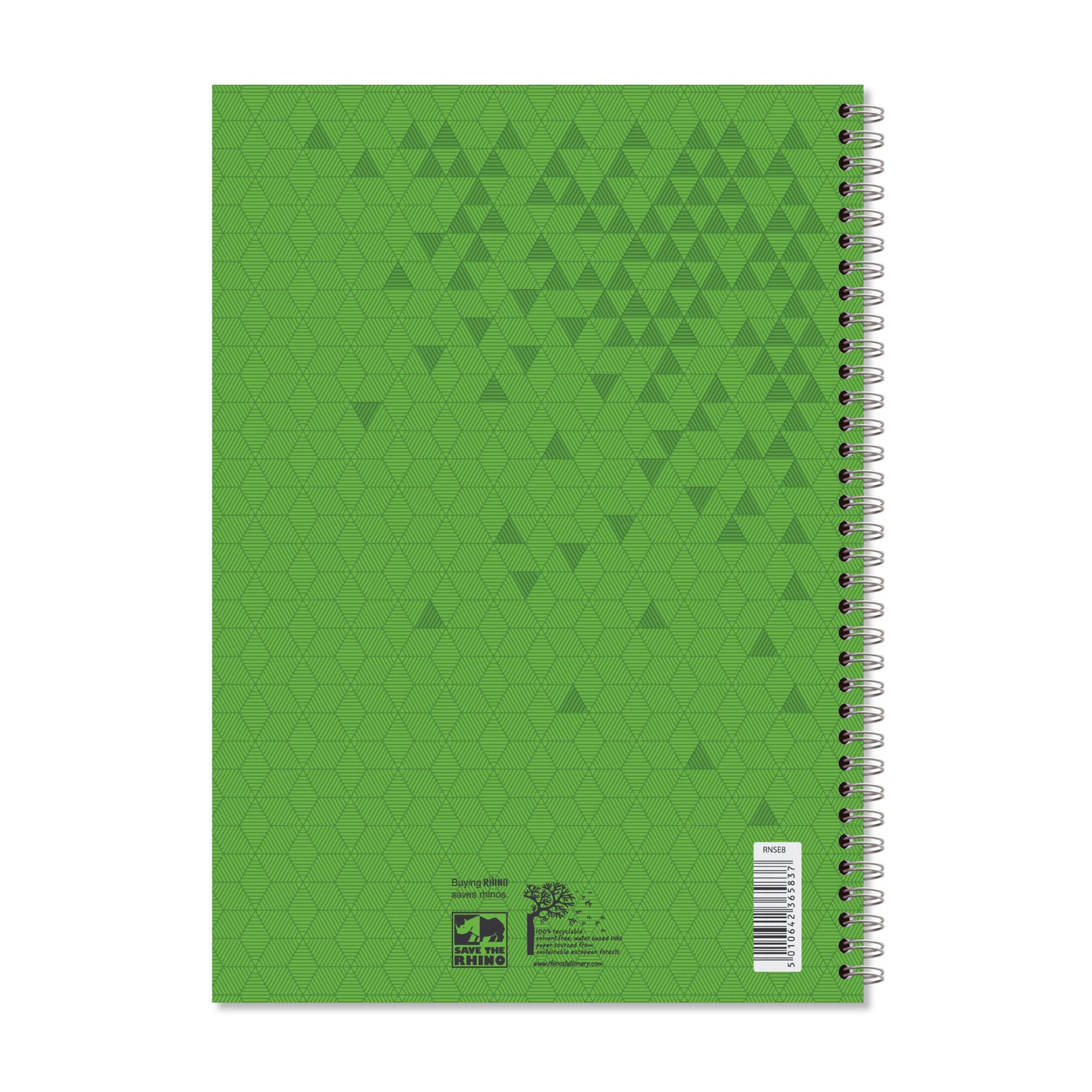 Rhino A4 Polypropylene Notebook With Elastic Band 200 Page Feint Ruled 8mm Green (Pack 6) - RNSE8-6 - Image 4