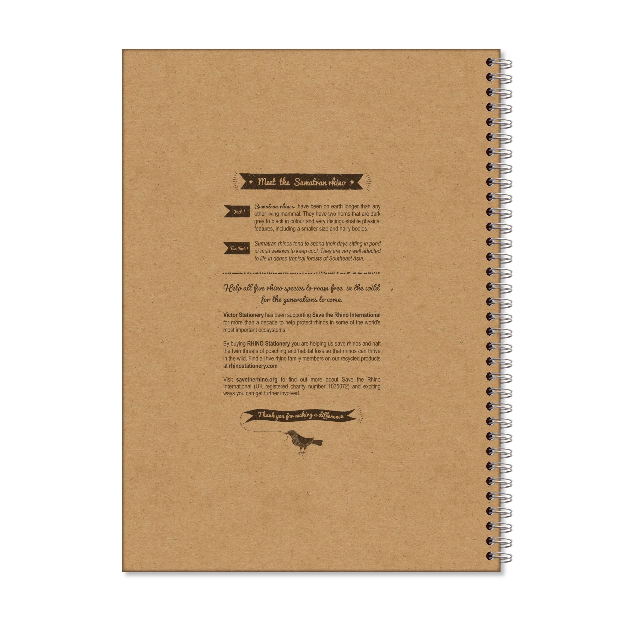 Save The Rhino Recycled Twinwire Hardback Notebook A4 160 Pages (Pack 5) SRTWA4 - Image 3
