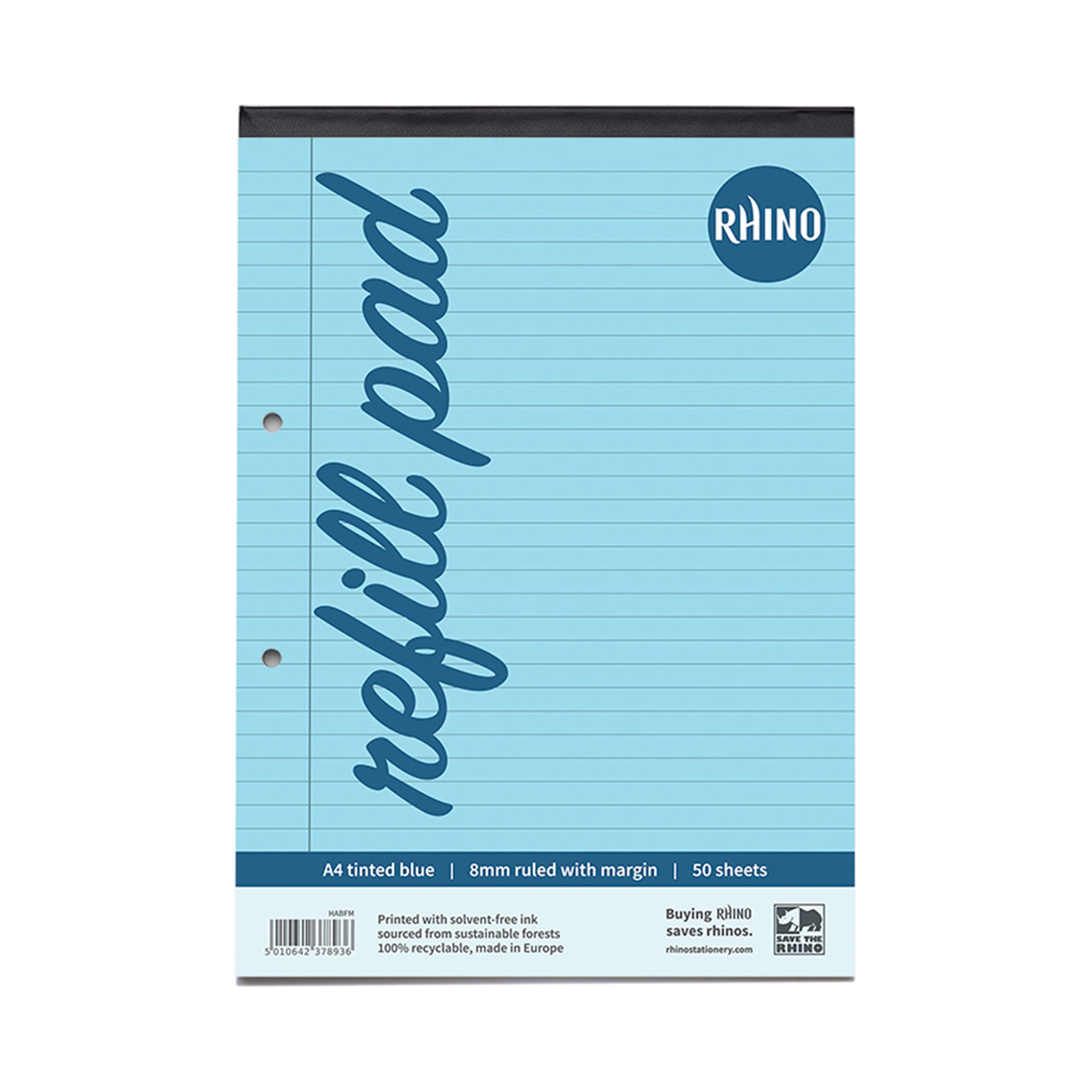 Rhino A4 Special Refill Pad 50 Leaf Feint Ruled 8mm With Margin Blue Tinted Paper (Pack 6) - HABFM-0