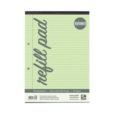 Rhino A4 Special Refill Pad 50 Leaf Feint Ruled 8mm With Margin Green Tinted Paper (Pack 6) – HAGFM-0