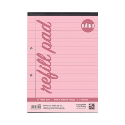 Rhino A4 Special Refill Pad 50 Leaf Feint Ruled 8mm With Margin Pink Tinted Paper (Pack 6) – HAPFM-8