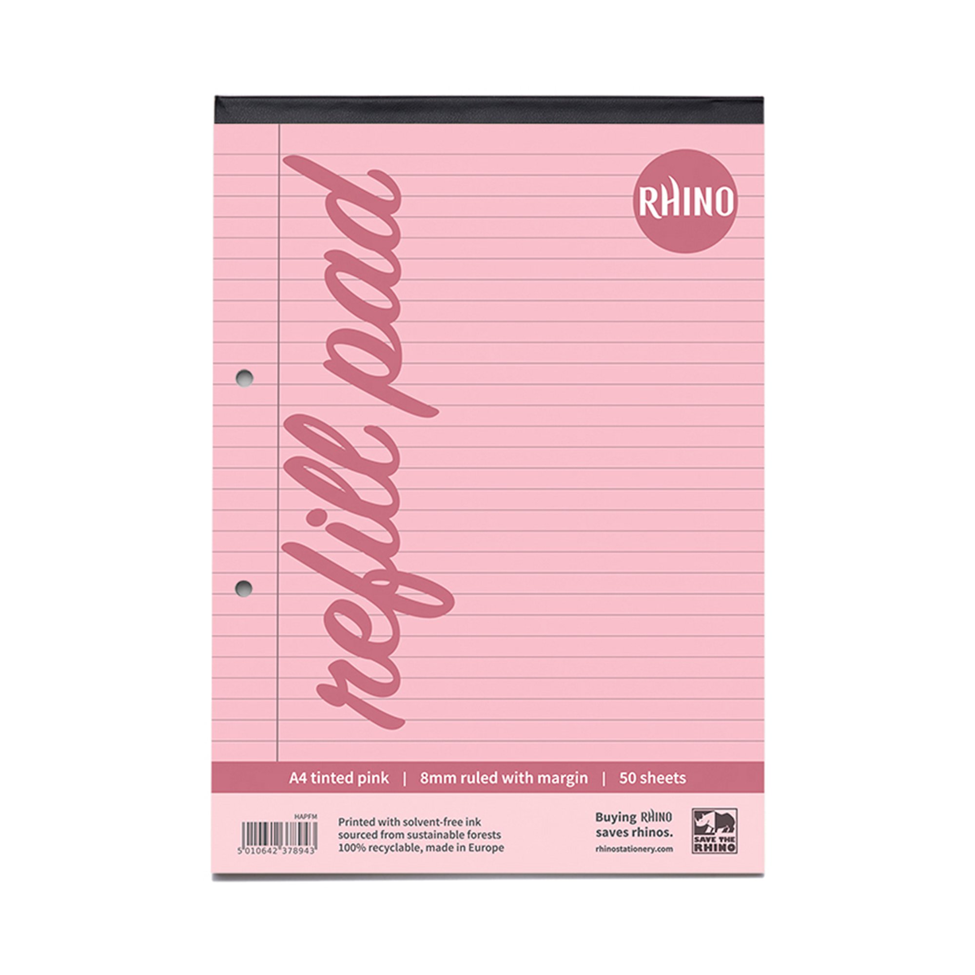 Rhino A4 Special Refill Pad 50 Leaf Feint Ruled 8mm With Margin Pink Tinted Paper (Pack 6) - HAPFM-8