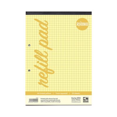 Rhino A4 Special Refill Pad 100 Page 7mm Squared Yellow Tinted Paper (Pack 6) – HAYQ-4