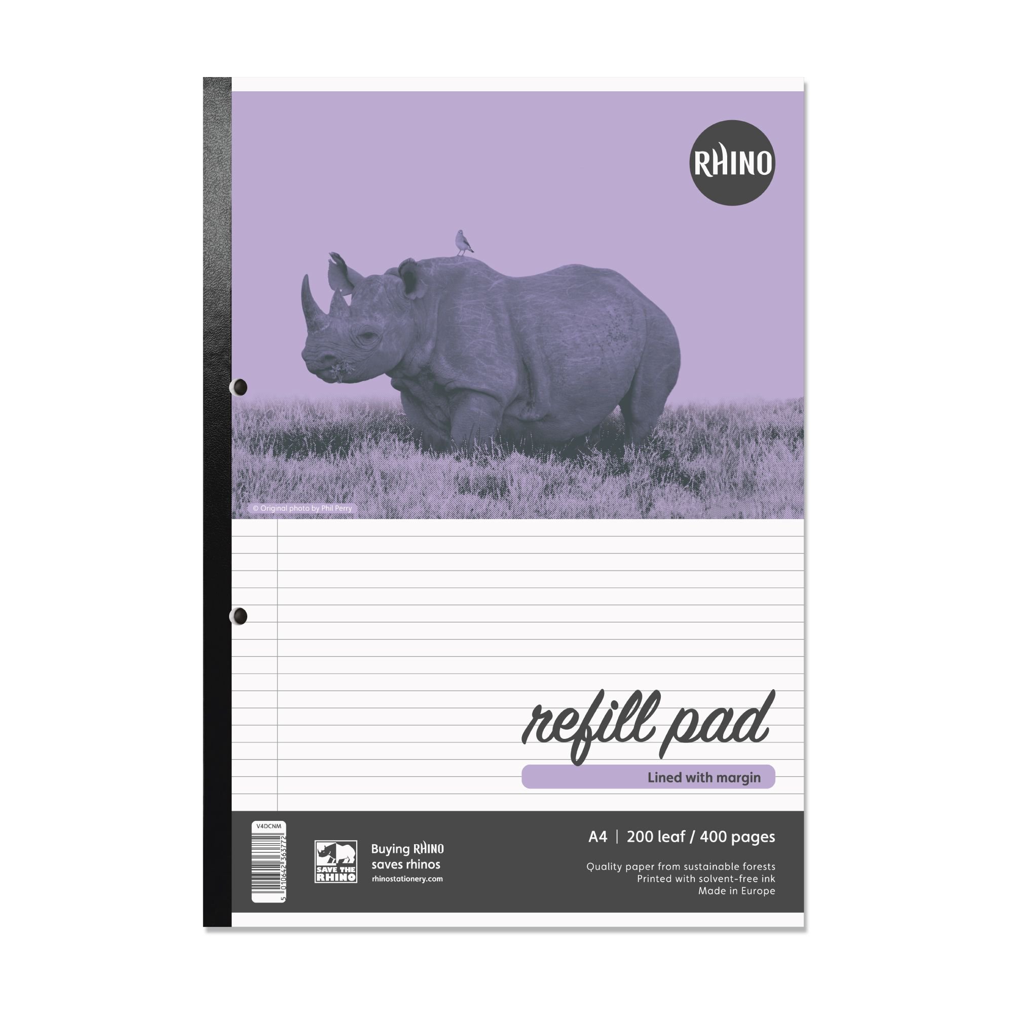 Rhino A4 Refill Pad 400 Page Feint Ruled 6mm With Margin (Pack 5) - V4DCNM-6
