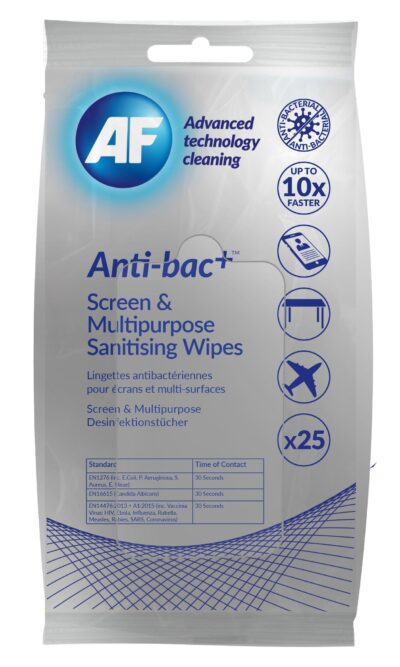 AF Antibacterial Sanitising Screen and Multipurpose Wipes (Pack 25) ABTW025P