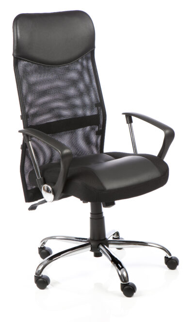 Vegas Executive Chair Black Leather Seat Black Mesh Back Leather Headrest With Arms EX000074