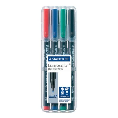 Staedtler Lumocolor OHP Pen Permanent Medium 0.8mm Line Assorted Colours (Pack 4) – 317WP4