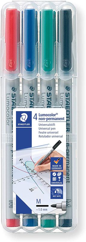 Staedtler Lumocolor OHP Pen Non-Permanent Medium 0.8mm Line Assorted Colours (Pack 4) - 315WP4