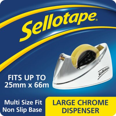 Sellotape Large Chrome Tape Dispenser Non Slip Base 25mm x 66m – 575450