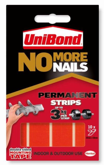 Unibond No More Nails Ultra Strong Double Sided Mounting Tape Permanent 20mm x 40mm (Pack 10 Strips) – 2675503
