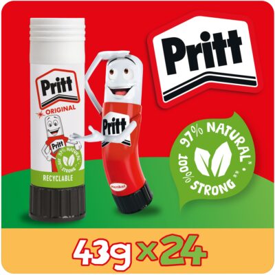 Pritt Original Glue Stick Sustainable Long Lasting Strong Adhesive Solvent Free Value Pack 43g (Pack 24) – 1564148
