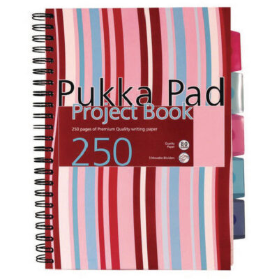 Pukka Pad A5 Wirebound Polypropylene Cover Project Book Ruled 250 Pages Assorted Stripe Colours (Pack 3) – PROBA5