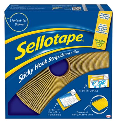 Sellotape Sticky Hook Strip Permanent Self Adhesive 25mm x 12m – 1445179