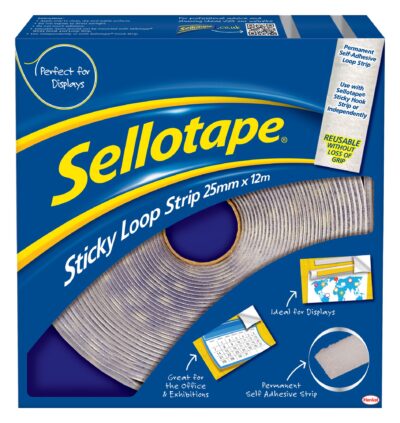 Sellotape Sticky Loop Strip Permanent Self Adhesive 25mm x 12m – 1445182
