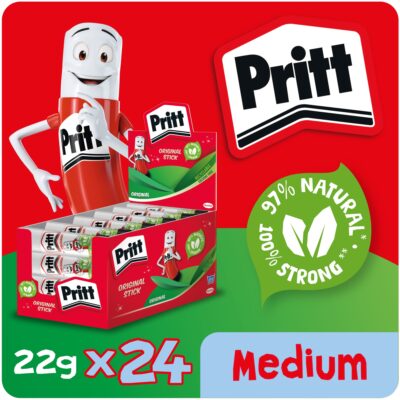 Pritt Original Glue Stick Sustainable Long Lasting Strong Adhesive Solvent Free Value Pack 22g (Pack 24) – 1564150
