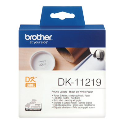 Brother Black On White Round 12mm Labels 1200 Labels - DK11219
