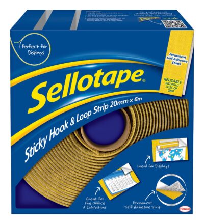 Sellotape Sticky Hook & Loop Strip Permanent Self Adhesive 20mm x 6m – 1445180