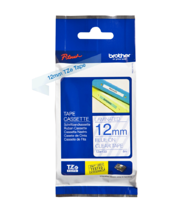 Brother Blue On Clear PTouch Ribbon 12mm x 8m - TZE133