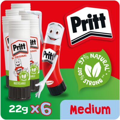 Pritt Original Glue Stick Sustainable Long Lasting Strong Adhesive Solvent Free Value Pack 22g (Pack 6) – 1456071