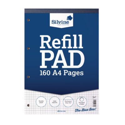 Silvine A4 Refill Pad 5mm Quadrille Squares 160 Pages Blue/White (Pack 6) – A4RPX