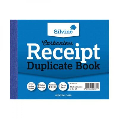 Silvine 102x127mm Duplicate Receipt Book Carbonless Ruled 1-100 Taped Cloth Binding 100 Sets (Pack 12) – 720