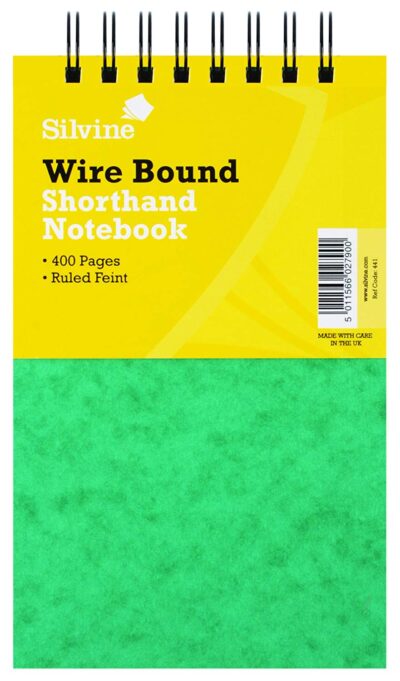 Silvine Luxpad 125x200mm Wirebound Pressboard Cover Reporters Shorthand Notebook 400 Pages Green (Pack 6) – 441
