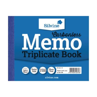 Silvine 102x127mm Triplicate Memo Book Carbonless Ruled 1-100 Taped Cloth Binding 100 Sets (Pack 5) – 707