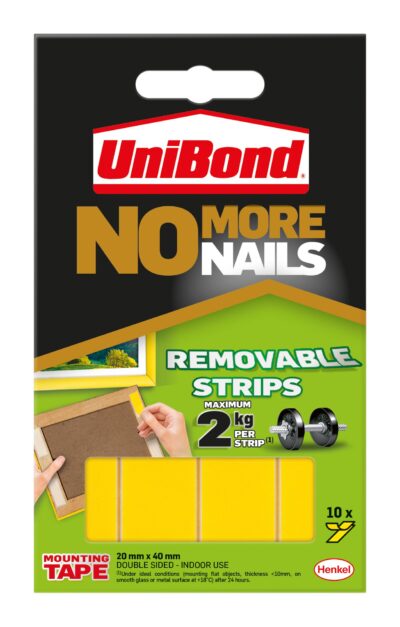 Unibond No More Nails Ultra Strong Double Sided Mounting Tape Removable 20mm x 40mm (Pack 10 Strips) – 2675762