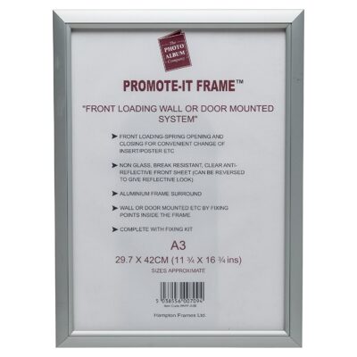 Photo Album Co Poster/Photo Snap Frame A3 Aluminium Frame Plastic Front Silver – PAPFA3B