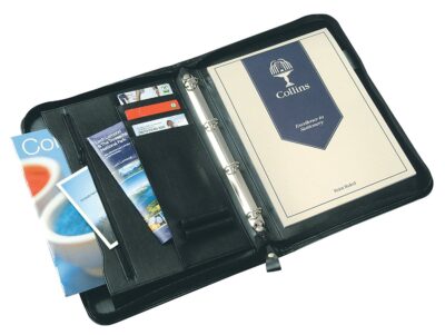 Collins A4 Conference Ring Binder Zipped with 25mm Gusset Leather Look Black 7017 – 815267