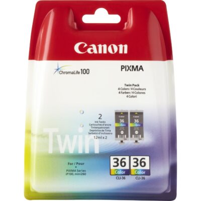 Canon CLI36 Cyan Magenta Yellow Standard Capacity Ink Cartridge Twinpack 2 x 12ml (Pack 2) - 1511B018