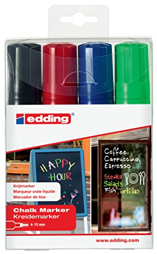 edding 4090 Chalk Marker Chisel Tip 4-15mm Line Assorted Colours (Pack 4) - 4090-4999