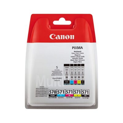 Canon PGI570BK CLI571 Black Photo Black Cyan Yellow Magenta Standard Capacity Ink Cartridge Multipack 15ml + 4 x 6.5ml (Pack 5) - 0372C004