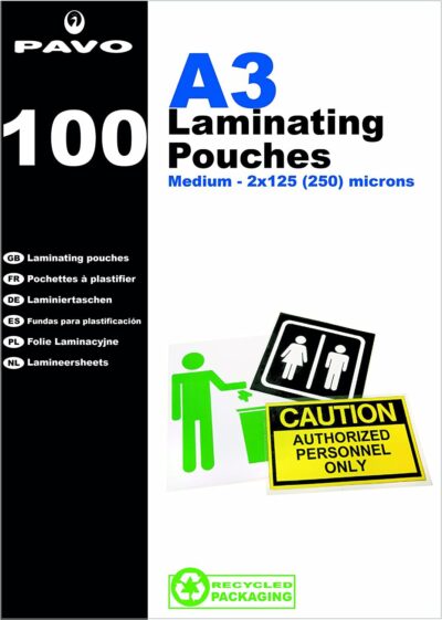 Pavo Laminating Pouch 2×125 Micron A3 Gloss (Pack 100) 8005895
