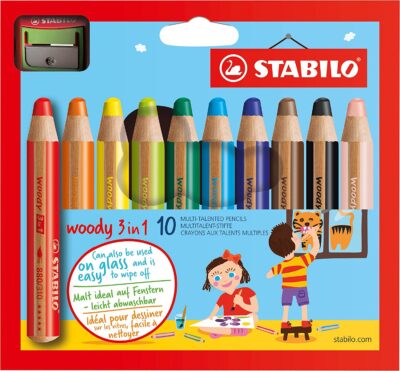 STABILO woody 3 in 1 Colouring Pencil and Sharpener Set Assorted Colours (Pack 10) – 880/10-2