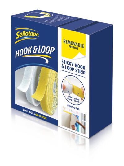 Sellotape Hook & Loop Removable Adhesive Sticky Hook & Loop Strip 20mm x 6m – 2055786