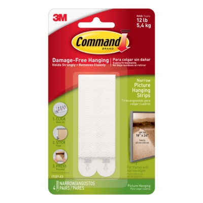 3M Command Picture Hanging Strips Narrow White (Pack 4) 17207 – 7100235863