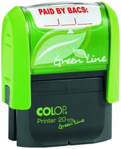 Colop Green Line P20 Self Inking Word Stamp PAID BY BACS 35x12mm Red Ink – C144837BAC