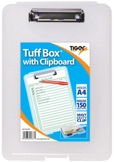 Tiger Tuff Box with Clipboard Polypropylene A4 Clear – 301877