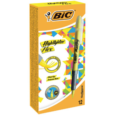 Bic Flex Highlighter Pen Chisel Tip 1.6-3.3mm Line Yellow (Pack 12) – 942040