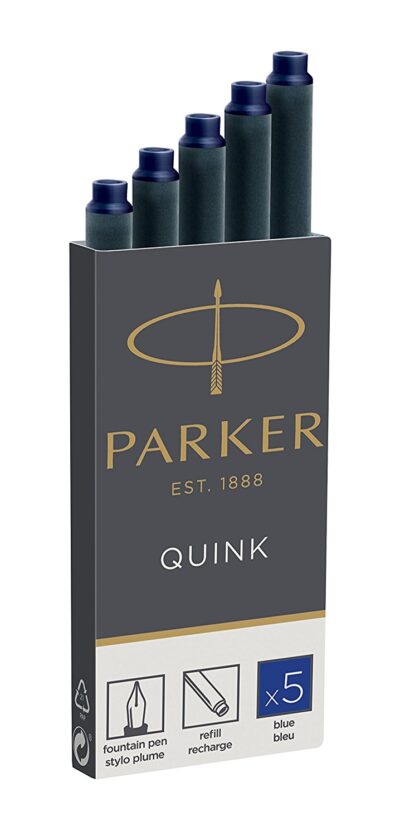 Parker Quink Ink Refill Cartridge for Fountain Pens Blue (Pack 5) – 1950384