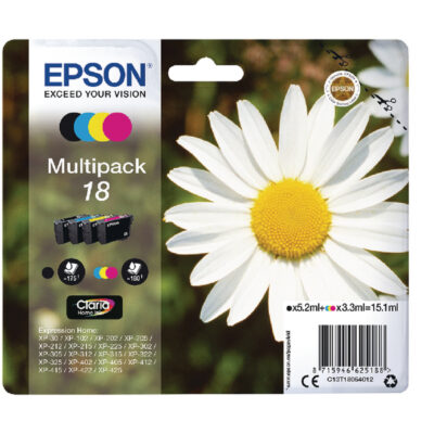 Epson 18 Daisy Black Cyan Magenta Yellow Standard Capacity Ink Cartridge Multipack 5ml + 3 x 3ml (Pack 4) - C13T18064012