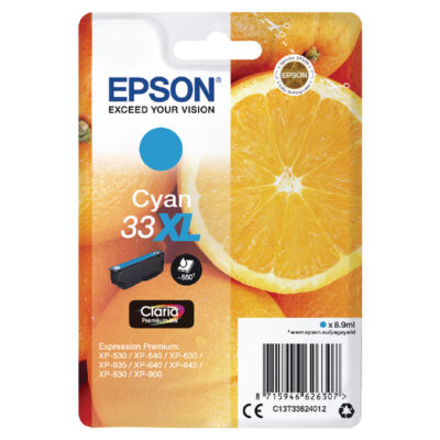 Epson 33XL Oranges Cyan High Yield Ink Cartridge 9ml - C13T33624012