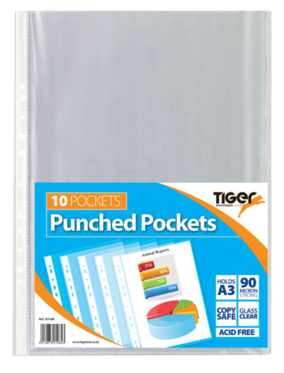 Tiger Multi Punched Pocket Polypropylene A3 45 Micron Top Opening Portrait Clear (Pack 10) – 301084