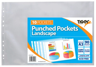Tiger Multi Punched Pocket Polypropylene A3 45 Micron Top Opening Landscape Clear (Pack 10) – 301245