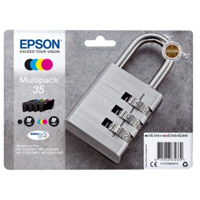 Epson 35 Padlock Black Cyan Magenta Yellow Standard Capacity Ink Cartridge Multipack 16ml + 3 x 9ml (Pack 4) - C13T35864010