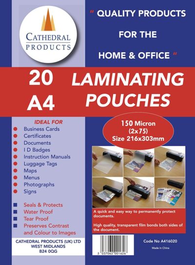 ValueX Laminating Pouch A4 2×75 Micron Gloss (Pack 20) – LPA416020